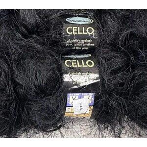 NEW  LOT OF 2 SENSATIONS CELLO EYELASH YARN BLACK Knitting Crocheting ￼